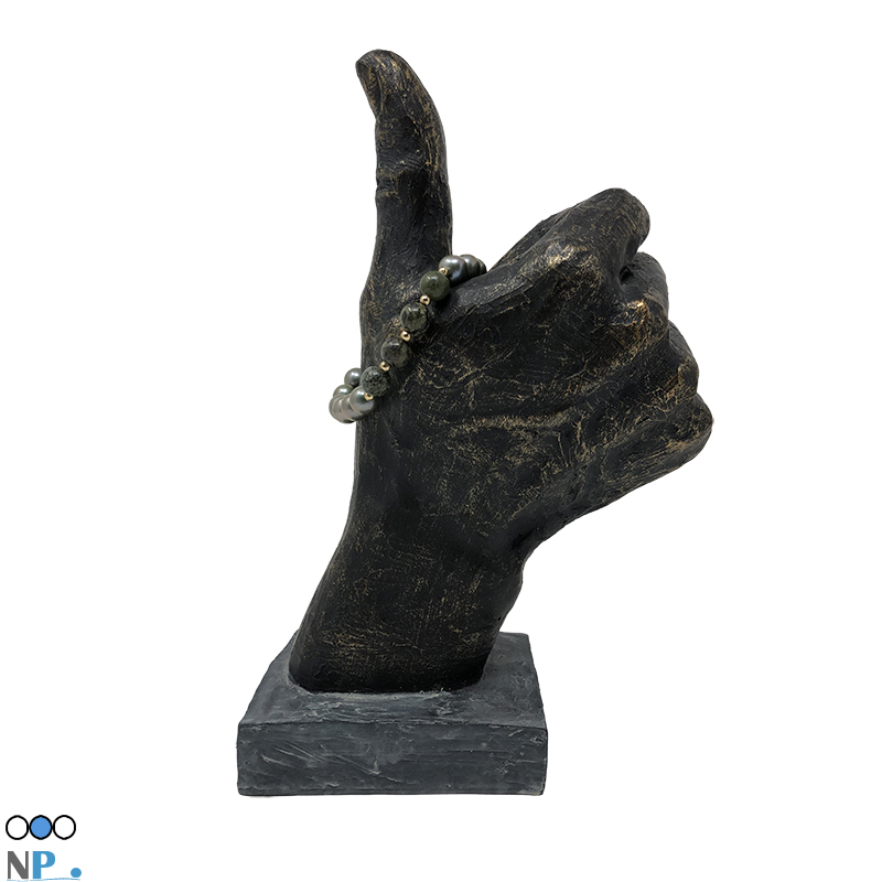 bracelet sur elastique de joaillerie compose de perles de cutlture eau douce et Pierre de Jaspe sand du dragon avec Billes en Or 18 k